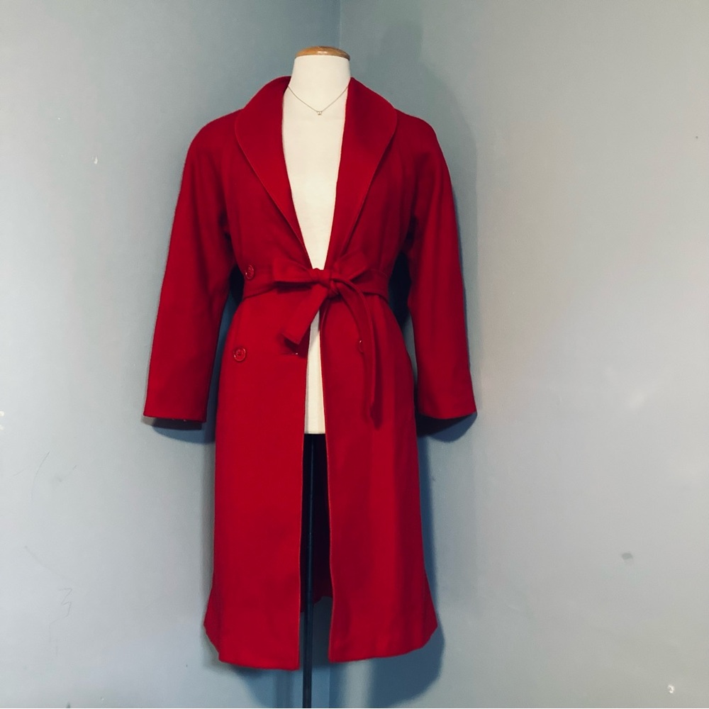 100% wool red pea coat with tie waist SIZE LARGE